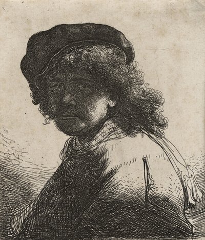 Rembrandt med lue og skjerf, ca. 1663 av Rembrandt van Rijn